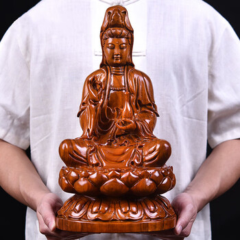 觀音木雕 Amazon｜木雕佛像观音菩萨立像摆件木雕木制佛像黄杨观音像雕刻观