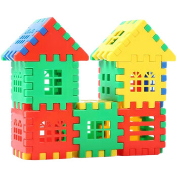 幼儿园男女孩塑料拼装大号房子积木玩具 150片大号房子 收纳盒 图纸