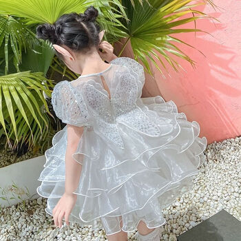 蓝诺猫女童白色连衣裙儿童洛丽塔高级感纱裙蓬蓬裙夏款超仙小童生日