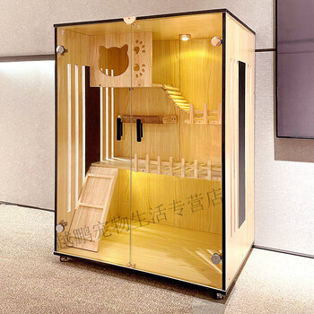 霸蓝 猫屋猫窝封闭便宜猫笼子 大号客厅猫别墅木质双层猫舍寄养柜透明