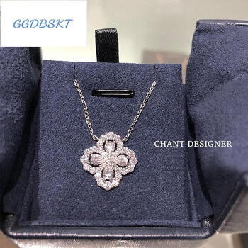 女轻奢银925满钻莫桑钻石锁骨链高碳钻 ()四叶 四叶草项链【图片 价格