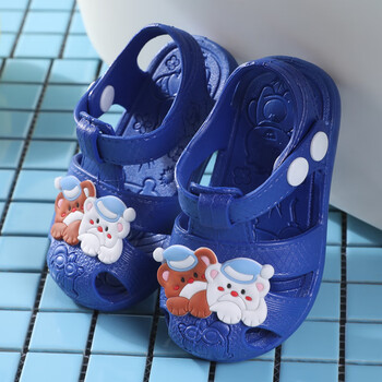 塑料两岁小童宝宝0软底塑料凉鞋3岁1男孩女孩搭扣沙滩 a05-趴趴熊深蓝