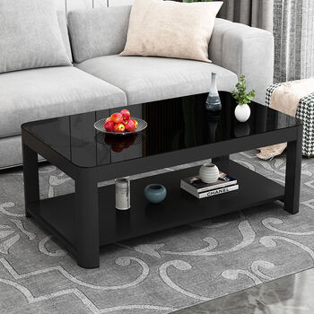 简约现代家用茶几小户型功夫茶桌客厅边几仿大理石纹玻璃茶桌黑架子黑