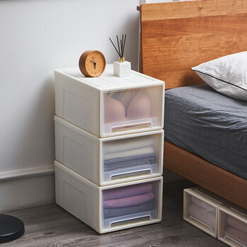 清野の木 衣物收纳箱抽屉收纳盒储物箱 14L透白 3个装