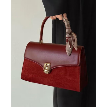 酷奇袋鼠春夏法式小众手提红色包包女2024新款轻奢感单肩斜挎新娘婚包