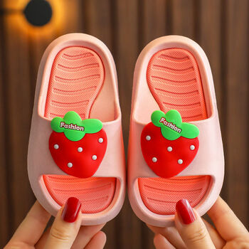 感女童男凉拖鞋可爱公主草莓宝宝家用洗澡防滑粉色草莓1819码内长14cm