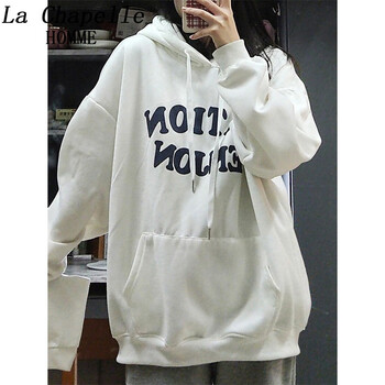 拉夏贝尔la卫衣女春秋甜酷风设计感小众白色秋冬2022新款宽松连帽薄款