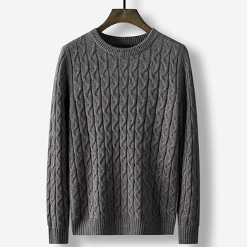 zaru 手工编织毛衣成品男士冬季羊毛针织圆领大码中年商务打底麻花纹