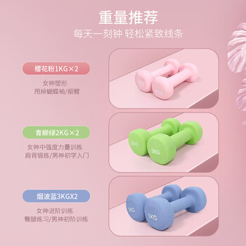 铠锐女士家用健身锻炼臂肌小哑铃磨砂防滑环保哑铃烟波蓝5KG*2支