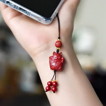 灵菲朱砂猫咪手机链吊坠汽车包包挂件可爱萌物本命年男女生日情人节