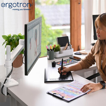 爱格升（Ergotron）NX显示器支架电脑支架桌面升降显示器支架臂免打孔34英寸显示器增高架45-669-216白色