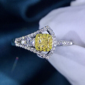 钻昂18k金群镶黄钻戒指彩钻戒指钻戒女钻石婚戒裸钻定制主钻26分黄钻