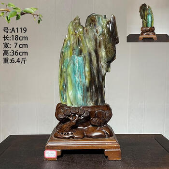 李绅缅甸树化玉绿料木化石玉石石头奇石观赏石办公摆件送礼佳品119