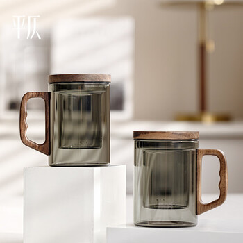 平仄泡茶杯茶水分离杯玻璃杯水杯带滤口送礼茶杯大容量420ml江南春