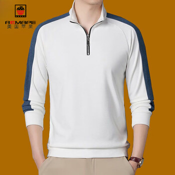 aemape美国苹果卫衣男士立领拉链衫秋冬季薄款青年半高领德绒t白色