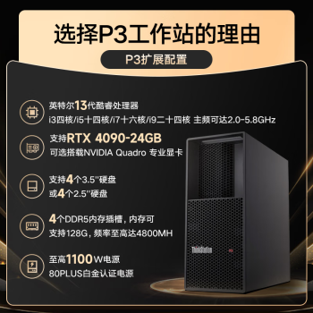 联想 图形工作站13代P3 i5-13500 14核 2.5GHz 16G内存/256G固态+2T/T400 4G
