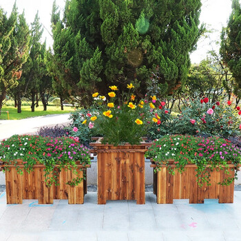 漫德莱园林工程花箱碳化防腐木花箱实木花箱大号户外庭院种植箱外框