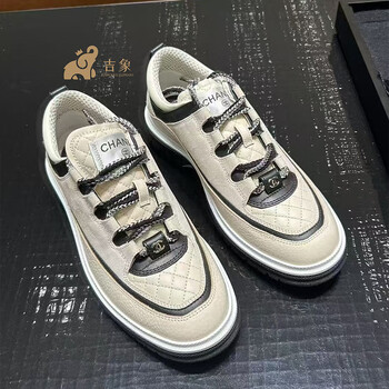 足元軽やか 国内 CHANEL 25C スニーカー ファブリック ベージュ ベージュ系 25.5cm CHANEL(シャネル) スニーカー(レディース