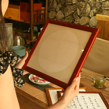 一海堂 文化宣纸相框 文房四宝国画书法纸镜片硬卡圆形镜片纸的配套 实木红色 25*27送卡纸10张/包