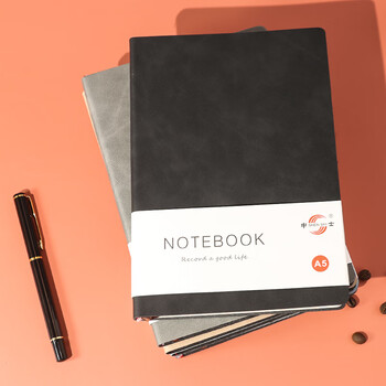 申士 SHEN SHI A5商务笔记本子肤感皮面记事本学生日记本软面抄记事本可印LOGO100张JD25-100黑色1本