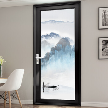 玻璃贴膜山水画新中式玻璃贴纸透光不透明水墨山水画推拉移门防水自粘