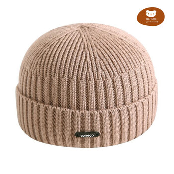 喻小熊圆顶帽瓜皮帽子男潮韩版百搭毛线帽冬针织嘻哈冷帽女街头复古