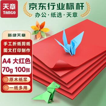 天章 （TANGO）新绿天章A4彩色复印纸 红色打印纸薄卡纸 图文凭证打印纸 儿童手工折剪彩纸 大红色 70g 100张/包