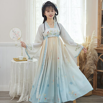 雪汾正品汉服女成人改良刺绣雪纺连衣裙汉元素古风飘逸中长裙夏季兰馨