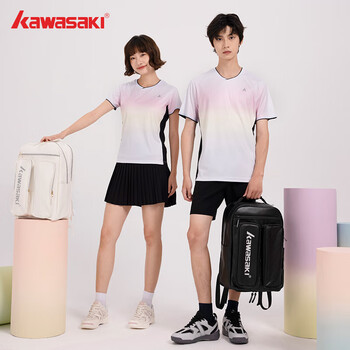 川崎（KAWASAKI）羽毛球服女款专业运动短袖圆领速干T恤B2977 微葡萄紫 L