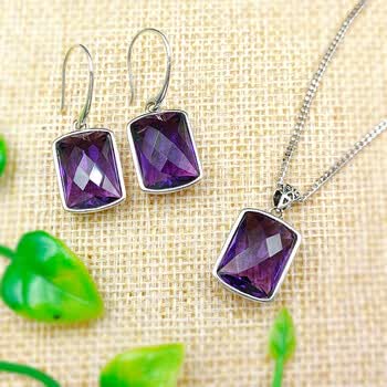 烨誉新款紫水晶耳环简约时尚方形耳坠气质女款百搭耳饰925银耳钩配套