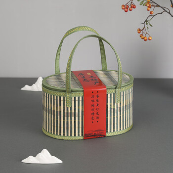 绿野客高端月饼手提篮竹篮子中秋节月饼包装礼品盒手提鸡蛋大闸蟹篮