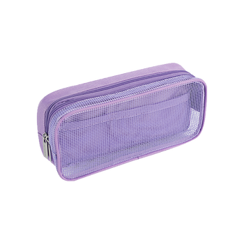 国誉（KOKUYO）Campus网格笔袋大容量铅笔盒网格双层分类收纳笔袋 紫色1个 WSG-PC283V