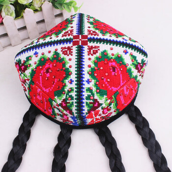 妲菲妮新疆花帽舞蹈帽子维吾尔手工十字绣玫瑰花帽新疆舞演出帽女士四