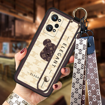 福壳realme真我q5pro手机壳腕带可斜跨浮雕彩绘防摔保护套棕色熊单壳