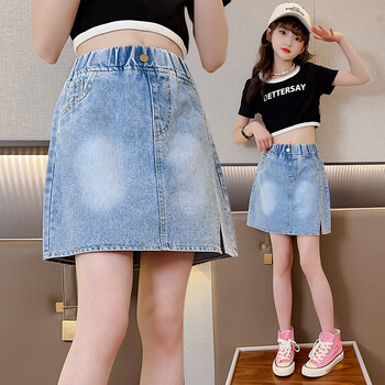 迪士尼disney女童牛仔半身裙秋装洋气儿童中大童韩版女孩开叉短裙秋季