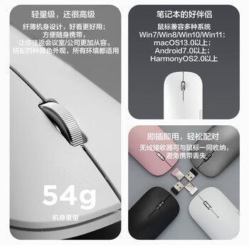 联想（Lenovo）无线蓝牙鼠标轻音鼠标 Air Handle轻音双模鼠标 便携办公鼠标 适用台式机一体机笔记本平板 白