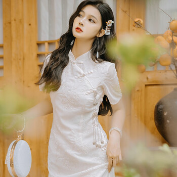 民国风新中式改良版旗袍高级感气质裙子夏天女装米白色m建议95105斤