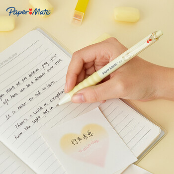 【开学必备】缤乐美(Paper Mate)中性笔0.5mm速干高颜值按动式学生棉花糖黄色笔身G130黑色单支装