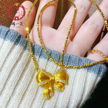 新款999足金在逃公主锁骨链生日礼物送女友黄金蹦迪蝴蝶结项链约26克