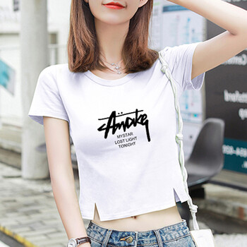 示牧女生夏季衣服露肚子高腰紧身上衣女露脐t恤短款夏天穿的短袖体恤