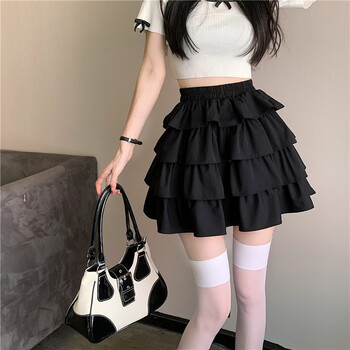 韩宇烟然小个子白色网纱裙蓬蓬短裙高腰蕾丝a字半身裙子女夏季天半裙