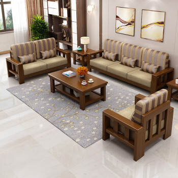 简约中式123沙发小户型客厅整装家具布艺沙发 单人位 组合【图片 价格