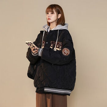 ayacud初中生高中生开学穿的女孩衣服美式复古菱格棉服女冬季oversize