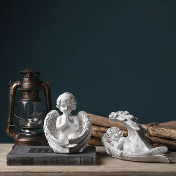 北欧创意人物天使雕塑摆设家居客厅书柜装饰工艺品雕像摆件沉睡天使一