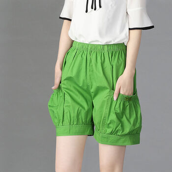 女夏胖mm200斤高腰宽松五分运动短裤速干休闲裤五分绿色m适合95105斤