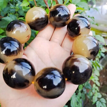 琥珀色牛骨手链水牛角手工抛光佛珠手串黑牛角圆珠款念珠男款女士