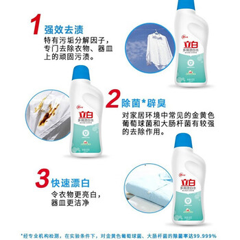立白漂白水600g*12瓶 除菌率99.99%白衣漂渍液剂去渍除菌除臭整箱