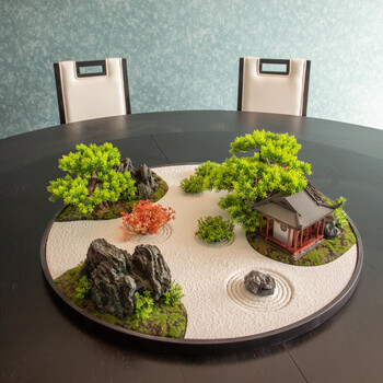 信蓝铭酒店餐桌沙盘 大圆桌摆件创意造景包厢餐桌花微景观转盘中间