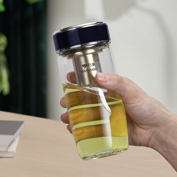 万象（WANXIANG）银离子抗菌单层玻璃杯商务高档水杯便携车载茶杯TU56夜光蓝470ml