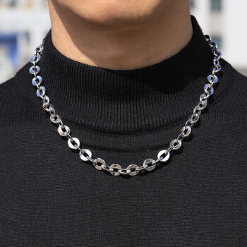 老凤凰款925银o字链男扁形圆环宽面银项链环环相扣百搭粗款短链银饰